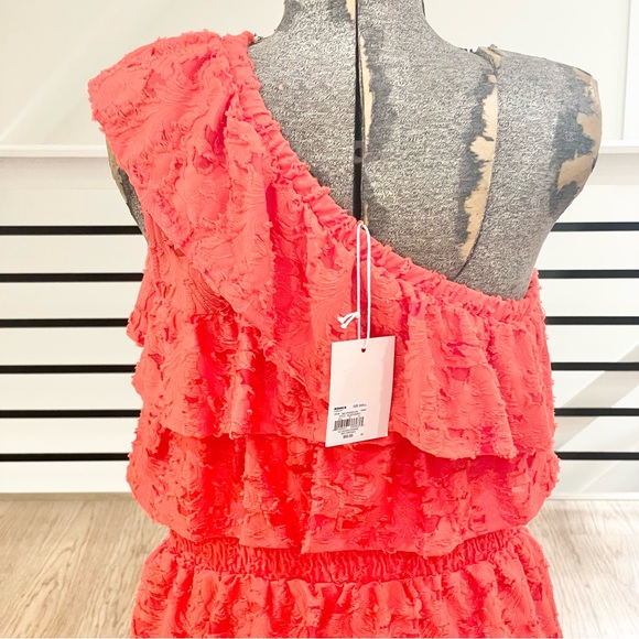 NWT S M XL LC Lauren Conrad Coral orange, one shoulder flowy midi dress - Picture 5 of 7